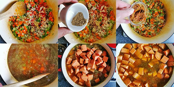 6 pictures for curry cooking process.