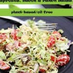 sprouts, bacon & ranch salad on black plates with fork and recipe name label