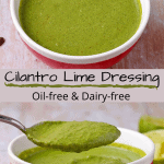 cilantro lime dressing in red bowl with spoonful of dressing