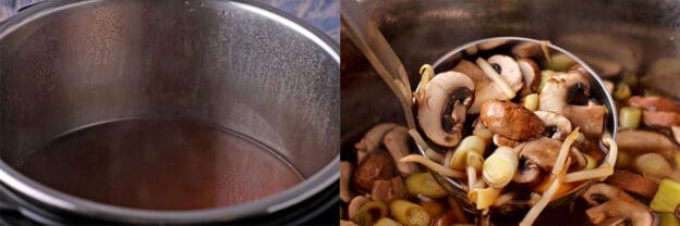 How to make the broth and then the vegetables for hot and sour soup in the Instant Pot.
