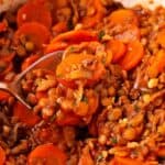 Carrot and lentil stew with onions and fresh mint.