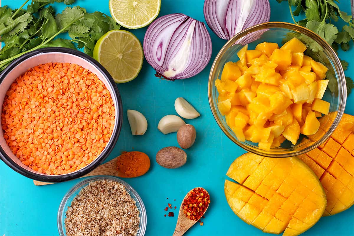 The ingredients for mango dahl.