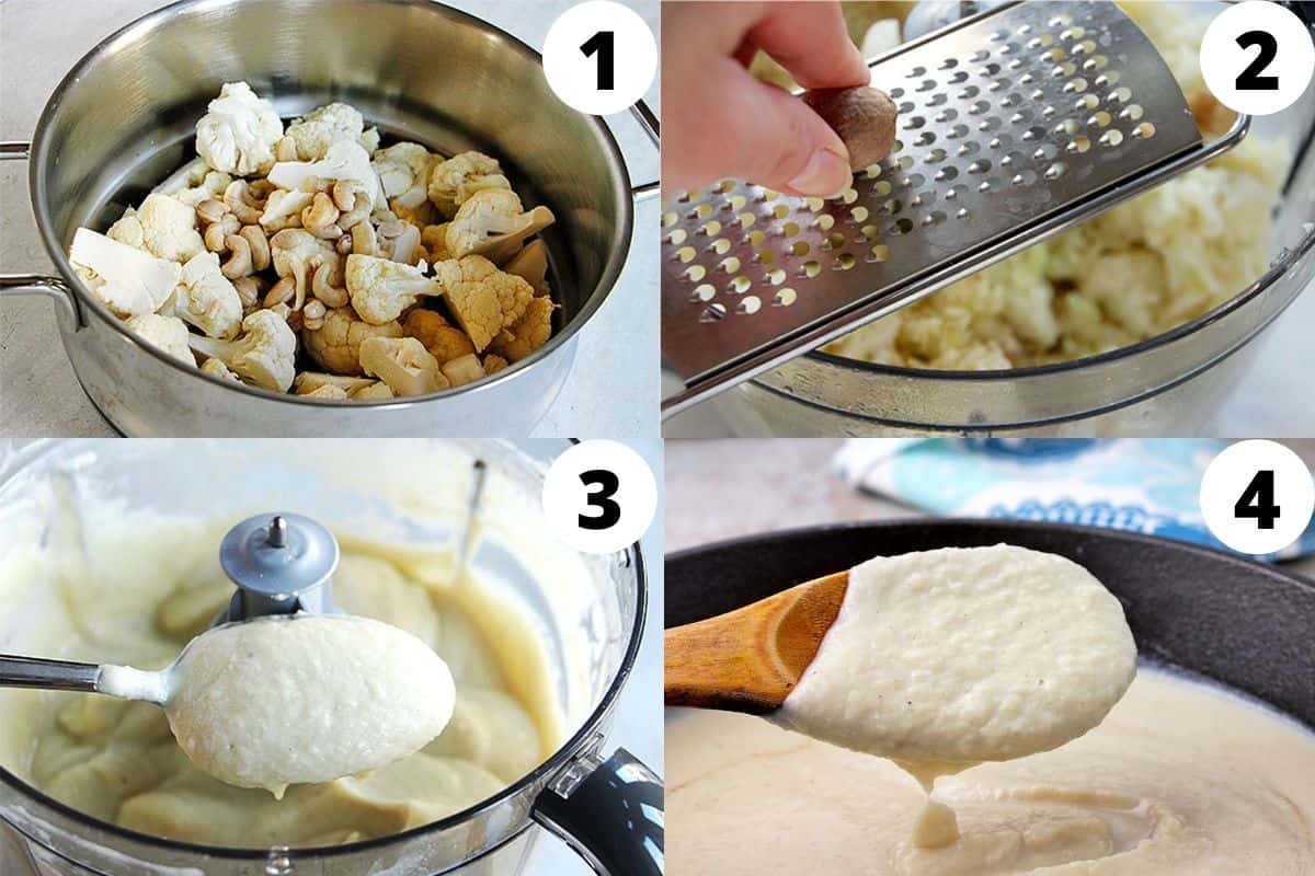 How to make cauliflower and cashew white sauce in 4 steps.