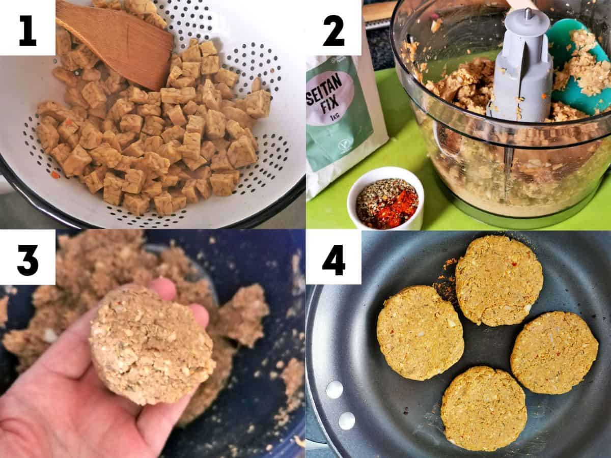How to make tempeh vegan breakfast sausage patties in 4 pictures.