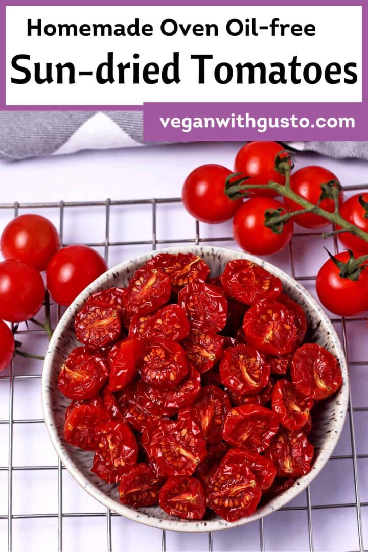 A bowl of sun dried tomatoes without added oil.