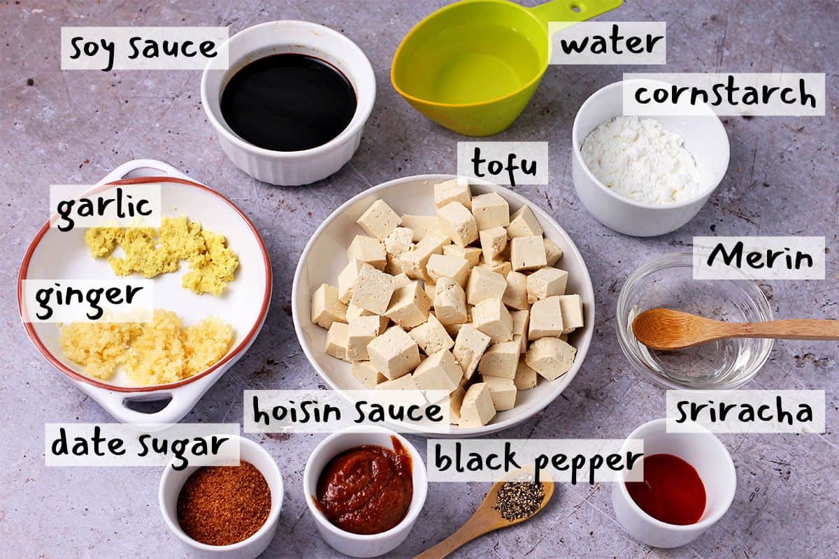 The ingredients for making Mongolian tofu and sauce.