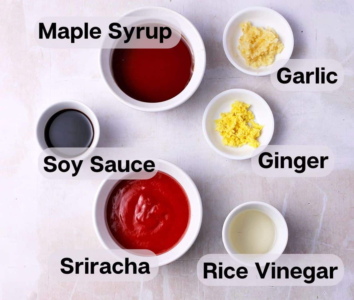 Ingredients for sriracha dipping sauce.
