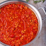Tempeh Bolognese sauce in a pan.