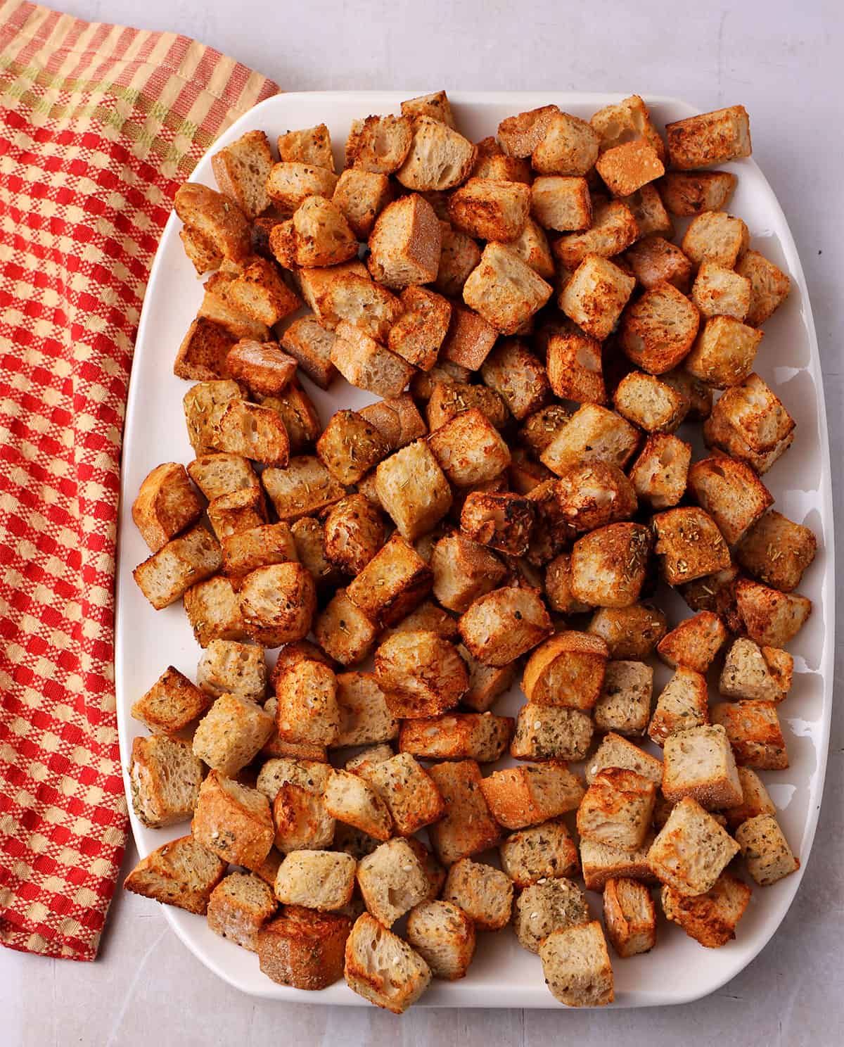 A plate of air fryer croutons.
