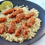 Satay soy curls over rice.