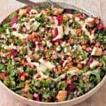 Kale lentil beet salad with tahini dressing.
